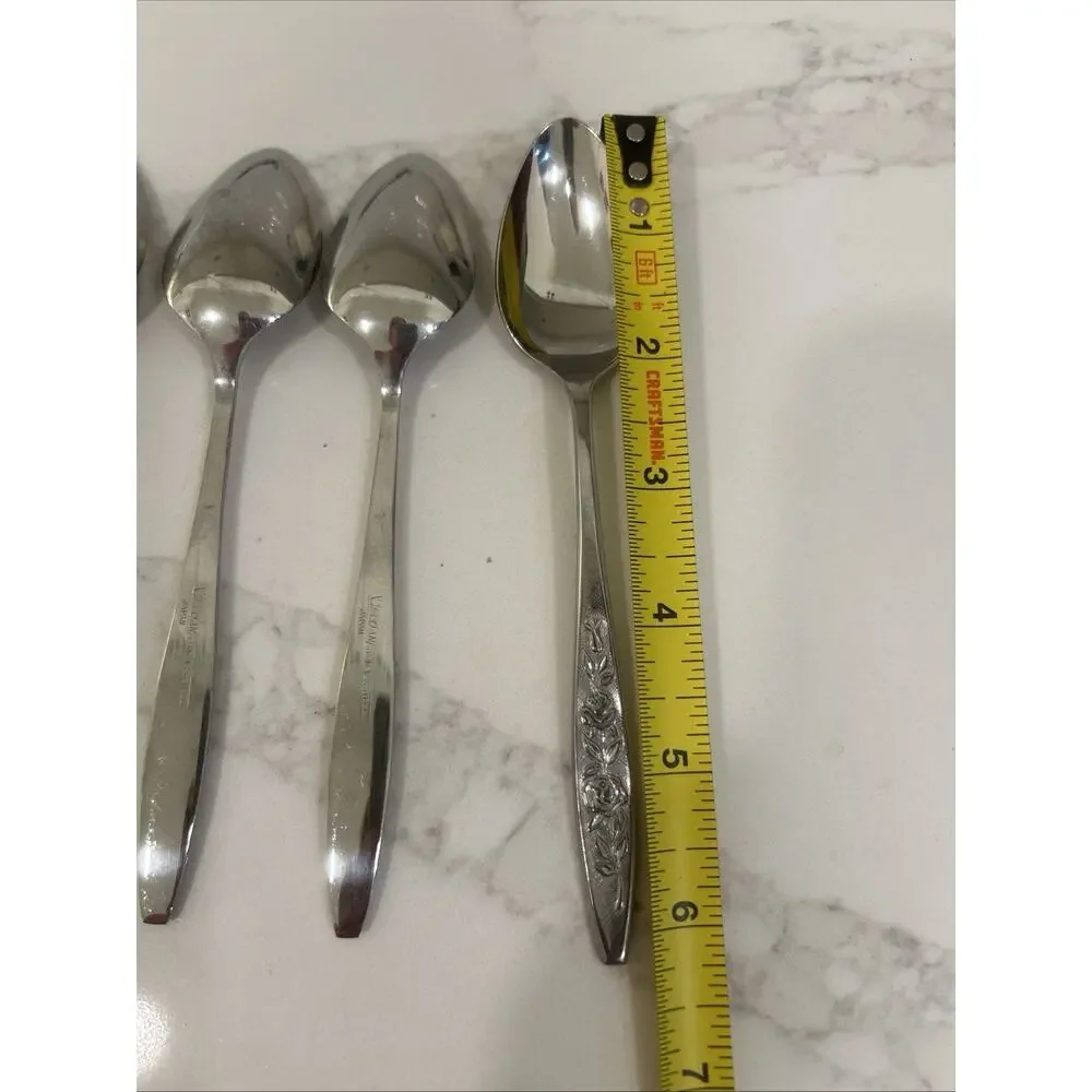 Eldan ELD18 Set Of 4 Teaspoons MAY ROSE Textured Roses Stainless Vintage MCM